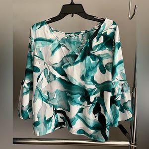 White House Black Market. NWT.  Pretty green and white blouse.